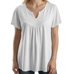 White Birch Cream Short Sleeve V Neck Blouse Size 1X